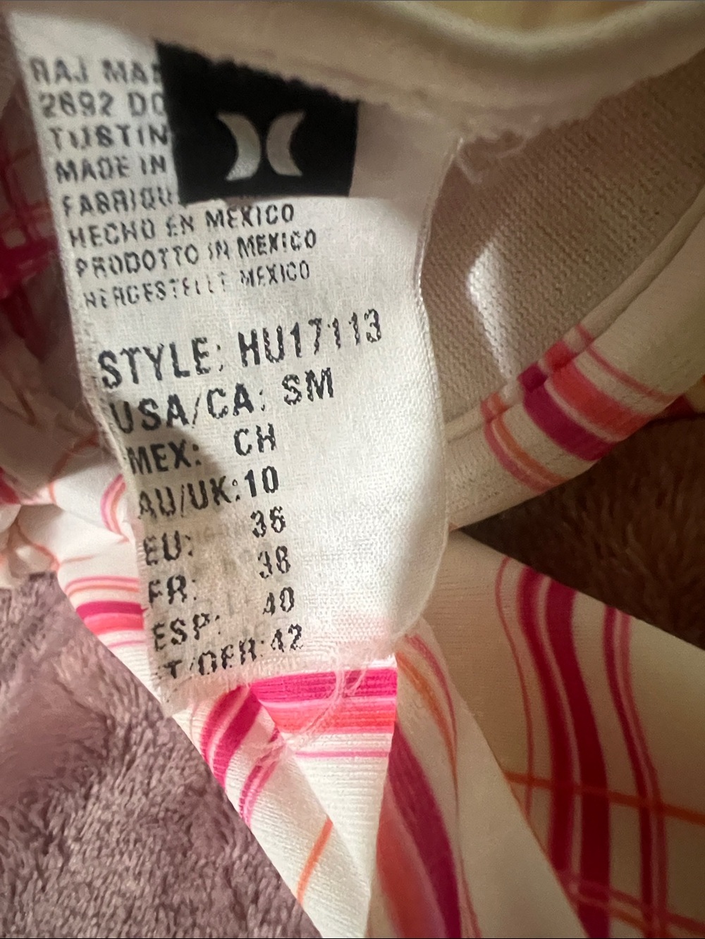 Hurley Pink and Coral Plaid Tie-Front Bikini Top - Picture 2 of 5